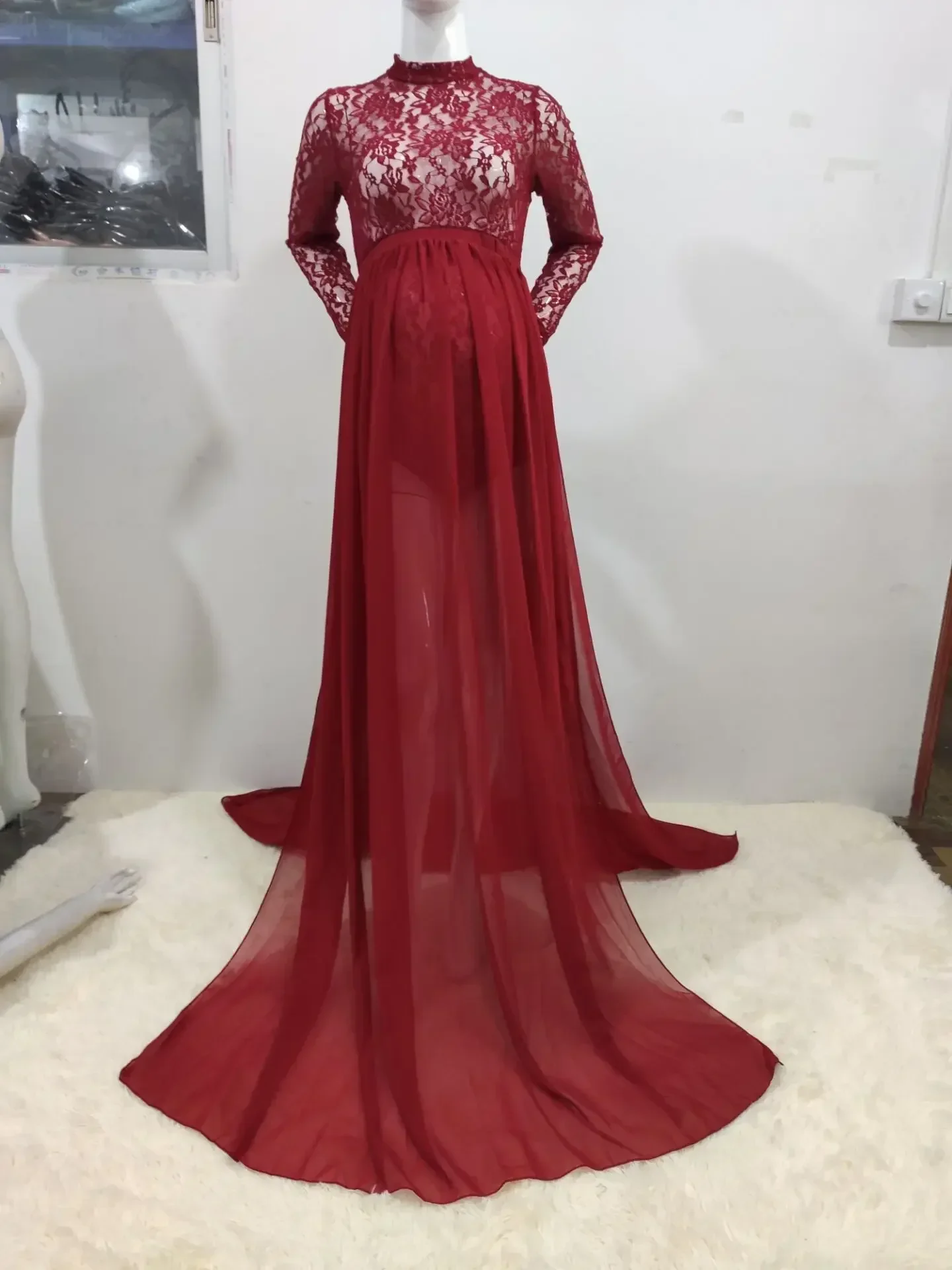 妊娠ドレス写真撮影マタニティ写真セクシーなレースのマキシガウンドレスプラスサイズ妊婦ベビーシャワーの服