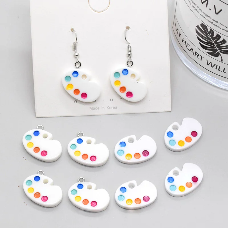 10ชิ้นเรซินแบนสีสันสดใสต่างหูเสน่ห์น่ารักภาพสีน้ำมันจี้สำหรับพวงกุญแจงานฝีมือ DIY เครื่องประดับทำ