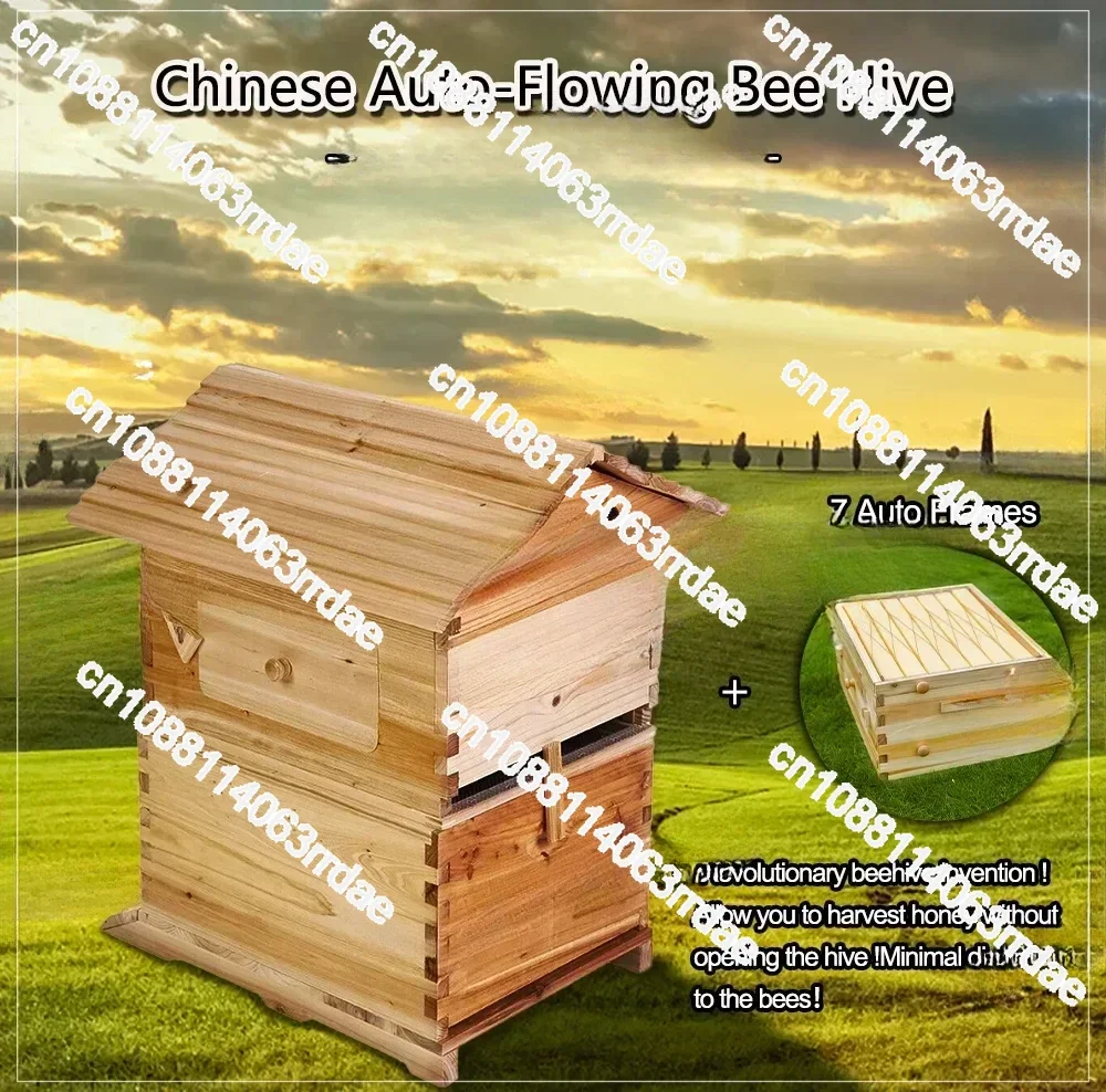 Chinese Wax Coated Cedar Wood Automatic Self Flowing Beehive&7 Automatic Frame Beekeeping Equipment Tools Beehive