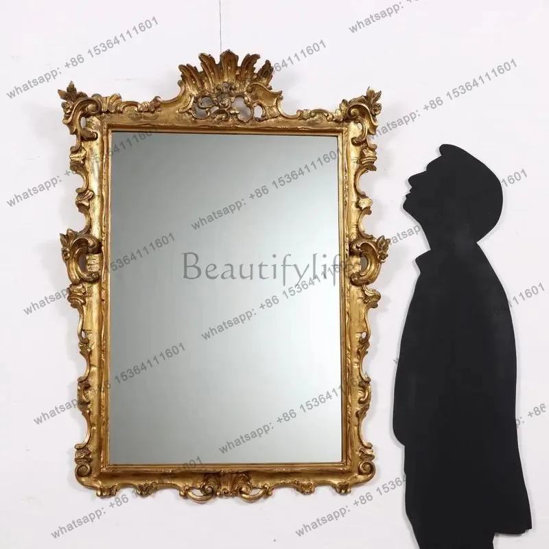 

French carved border cosmetic mirror European retro court style wall hanging decorative mirror home