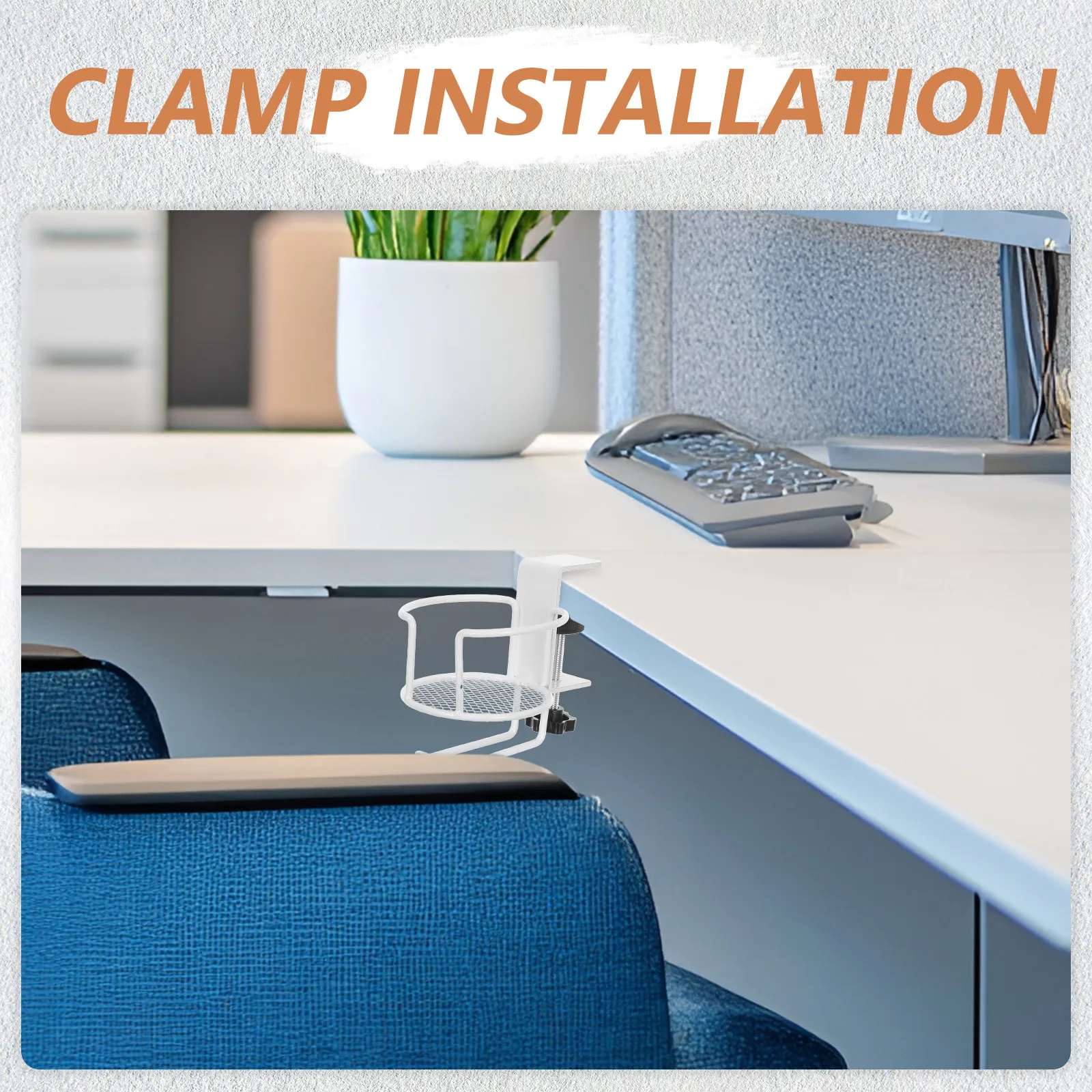 Desktop Cup Holder Clamp with Headphone Hook Metal Anti Spill Table Side Drink Holder for Office Gaming Desk Study Area