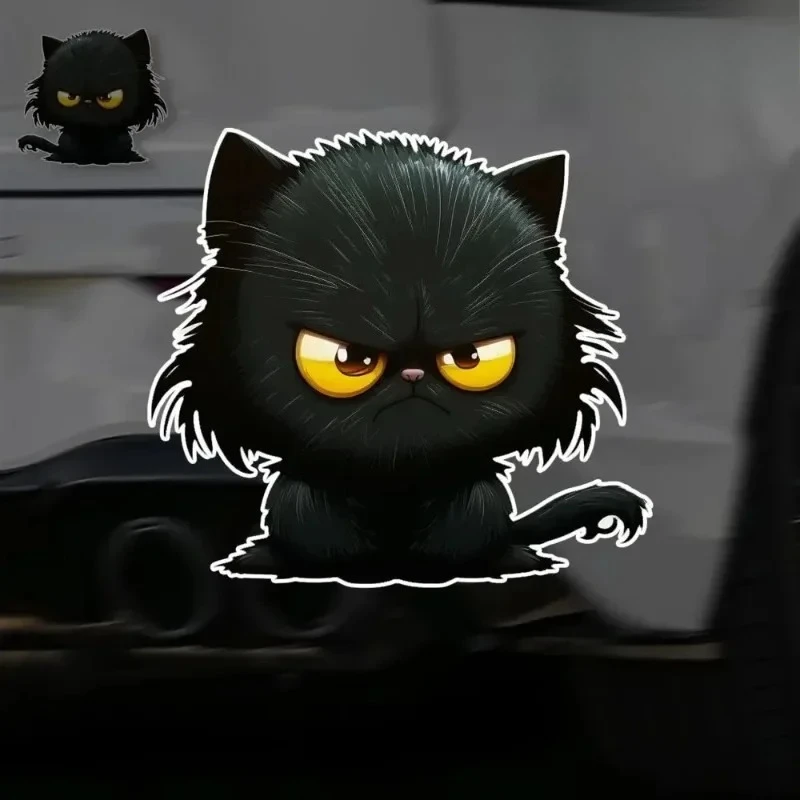 1PC Grumpy Black Cat 2D Flat Sticker - Waterproof Vinyl Vivid Decal for Cars, Laptops, Backpacks & Cat Lovers/Quirky Style Fans