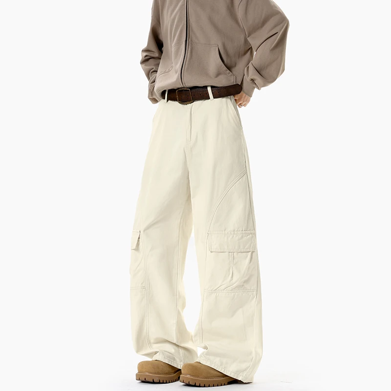 

2026 Весенние мужские брюки цвета хаки, черные брюки-карго, мужские классические брюки High Street, мужские повседневные брюки, мужские широкие брюки, мужские прямые брюки