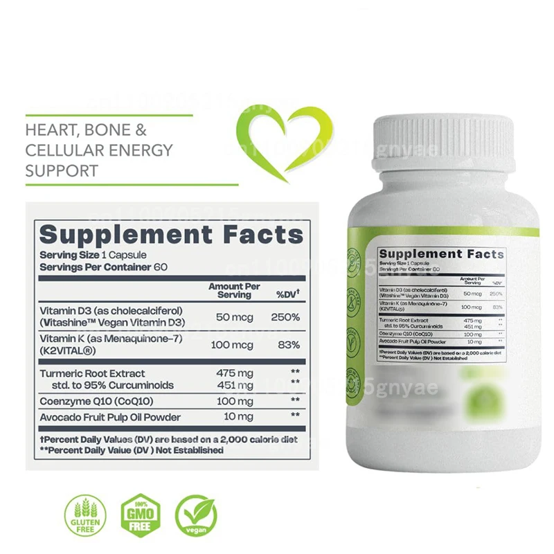 تغليف نقي فيتامين د3 و ك2 | دعم صحة العظام والأوعية الدموية | 60 كبسولة #2