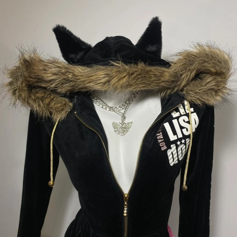 Y2k – sweat-shirt à capuche gothique Vintage américain avec fermeture éclair, manches longues, sous-culture des années 2000, imprimé Harajuku, manteau Slim Chic d'hiver