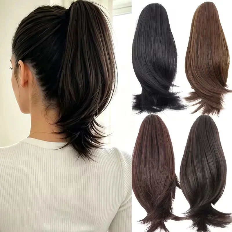 10Inch Synthetic Short Inward Curling Claw Clip Ponytail Hair Extensions for Women Easy Install Fake Daily Party