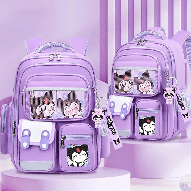

Kuromi Child Backpack Sanrios New Student Bag Girl Light Ridge Protection Large Capacity Cartoons Anime Figure Kawaii