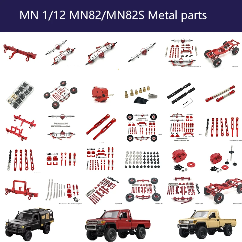 Mn82 lc79 82s 82por 1/12 rc carro atualização peças de metal kit montagem dianteiro e traseiro, amortecedor rc carros pneu eixo transmissão chassi