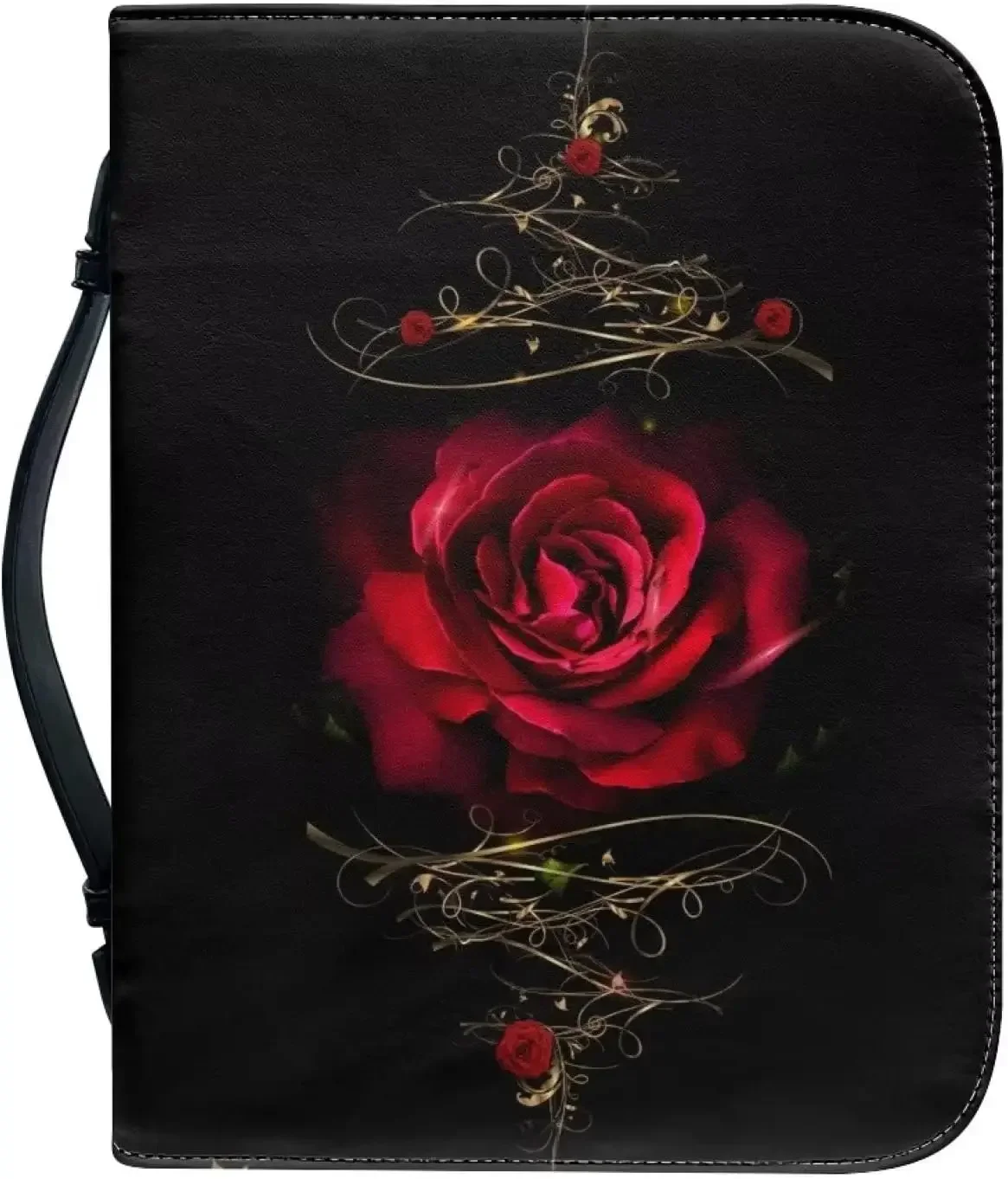 

Red Rose Floral Pattern Leather Bible Cover for Men Boy Women Girl Christian Bible Case with Handle Carrying Book Case Protector