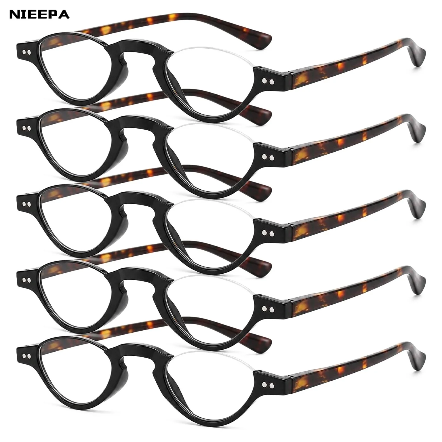 NIEEPA 5 Pack Oval Reading Glasses Unisex Blue Light Blocking Lenses Small Face Fit Presbyopia Readers Power +1.00 To +4.00