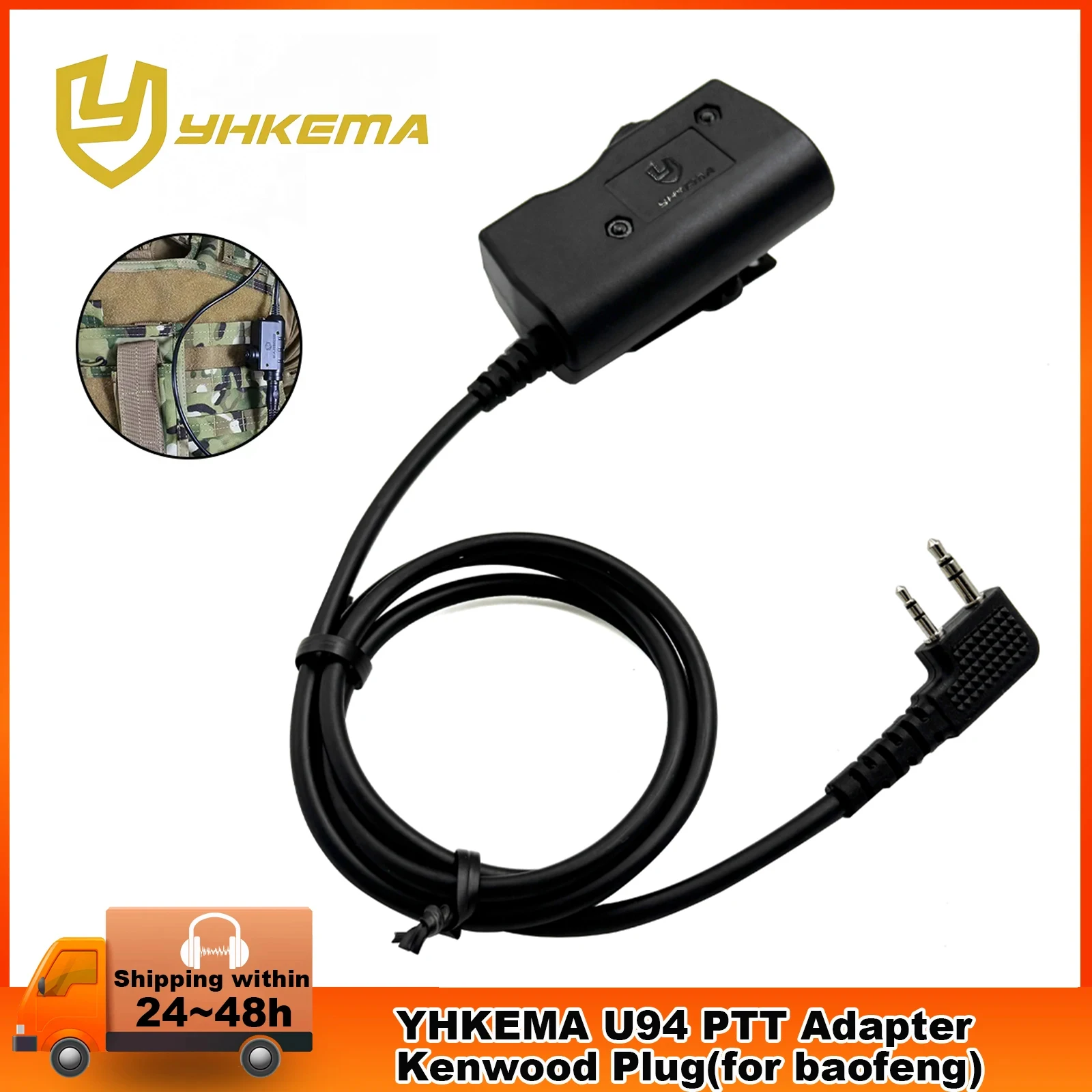Earmor Tactical PTT Cable Plug Headset Adapter for Kenwood Baofeng UV-5R UV-5RE Plus BF-888S Walkie Talkie Ham Radio