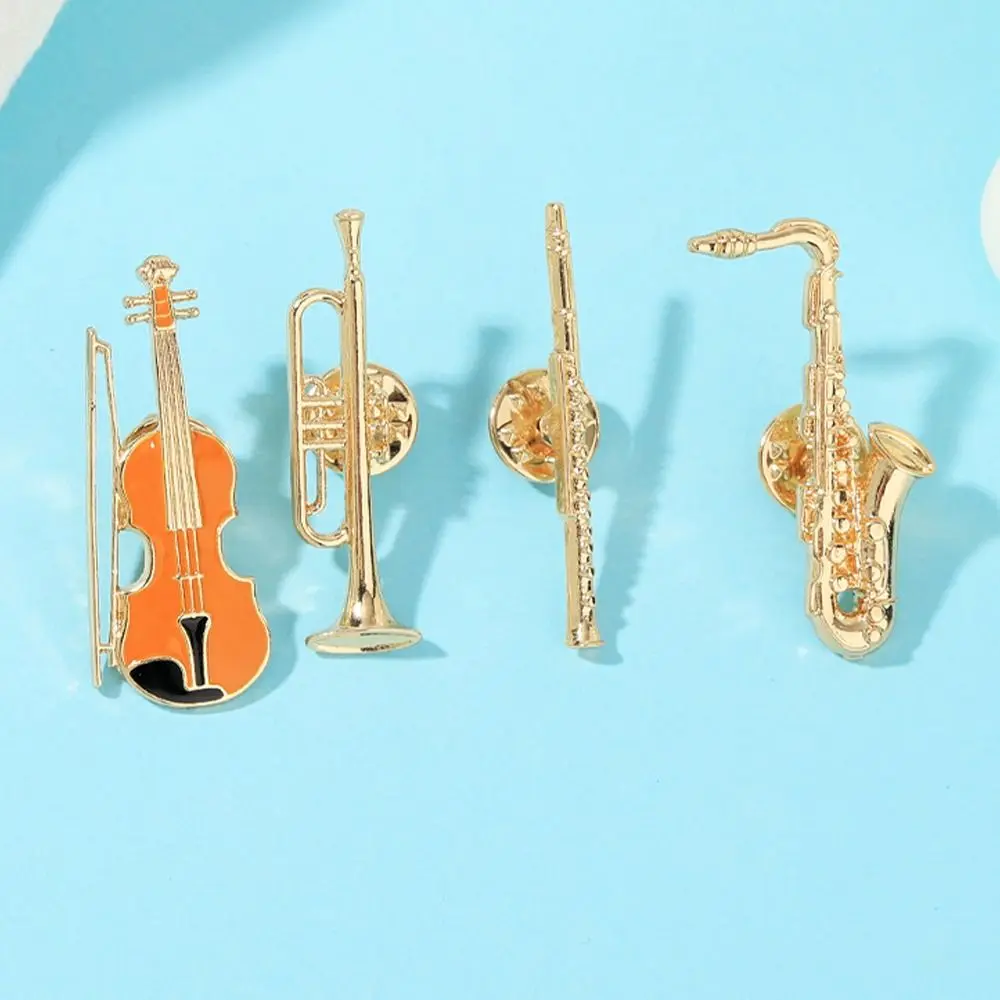 4Pcs Alloy Enamel Brooches Musical Instruments Backpacks Decoration Lapel Pins Trumpet Clarinet Saxophone Violin Shaped