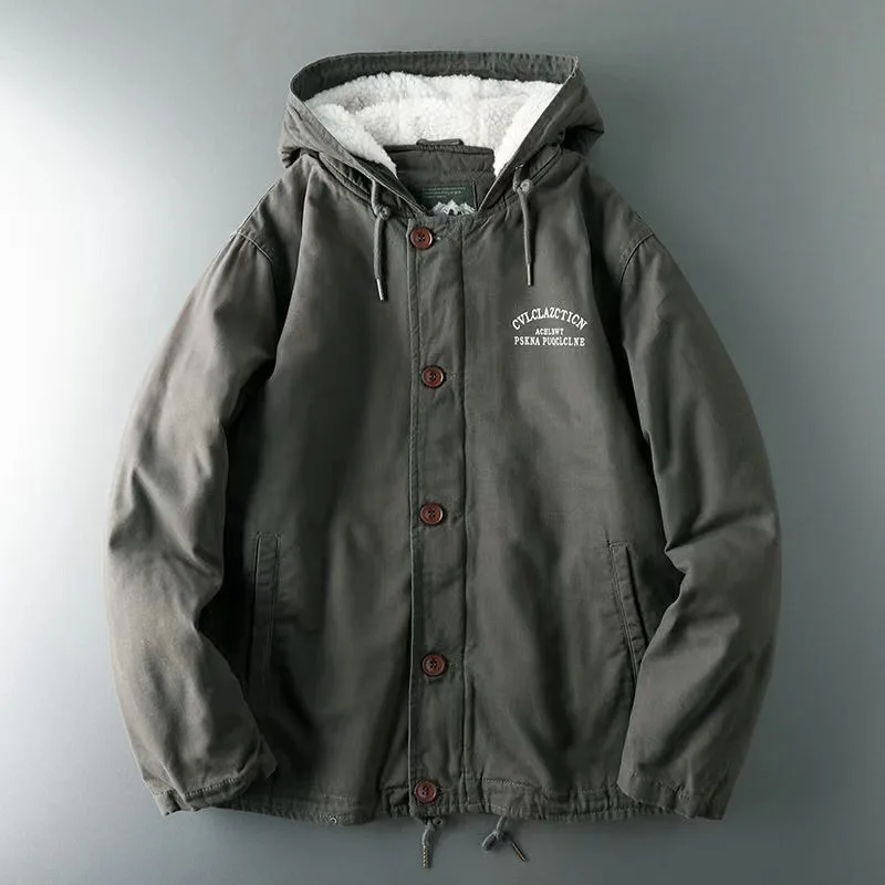 Men's Cotton-padded Clothes, Winter New Velvet Thickened Tooling, Cotton-padded Clothes, Lamb Wool Thermal Jacket, Top