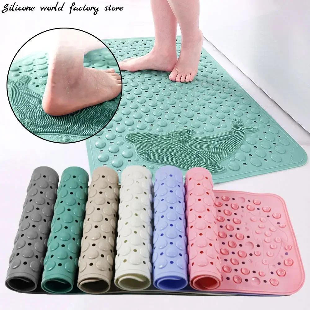 

Silicone World Bathroom Anti-skid Mats PVC Shower Anti Fall Foot Mat Dolphin Massage Suction Cup With Drain Hole Floor Mat