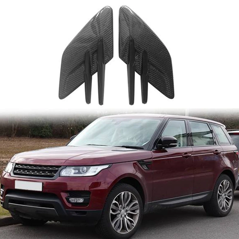 1Pair Real Carbon Fiber Side Wing Air Vent Fender Trim For Land Rover Range Rover Sport 17-22 Hood Intake Fender Sticker