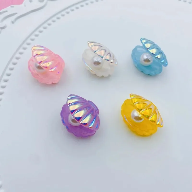 10Pcs Sparkly AB Color Shell Resin Charms Kawaii Mini Ornaments DIY Jewelry Making Scrapbook Craft Accessories