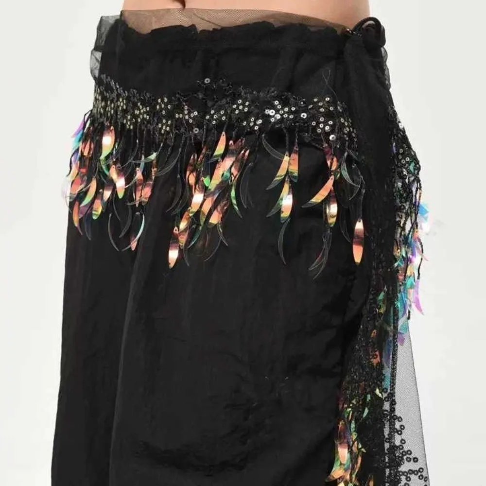 موضة الجينز ديكور الجاز الرقص وشاح الورك Y2K الهيب هوب شرابات حزام الثلاثي وشاح قميص موسع الترتر حزام الشارع الشهير