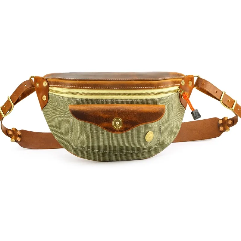 

Cowhide cycling breast bag retro mobile phone bag fanny pack crossbody