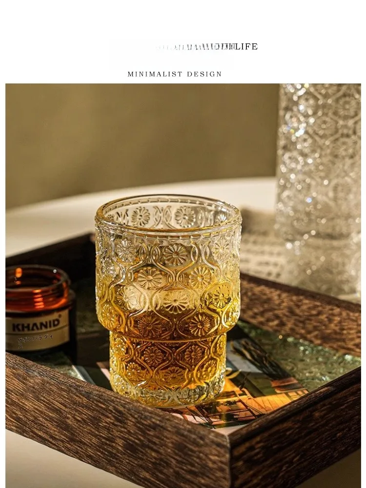 

Tlife Flos Glass Cup Relief Beer Hawthorn Bubble Vintage Style Single Layer Crystal Glass round Shape Simple Design Straight ...