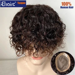 Brown Color Curly Toupee For Men Mono Hair System Unit for Men Durable Male Hair Prosthesis 100% Human Hair Men's Wig