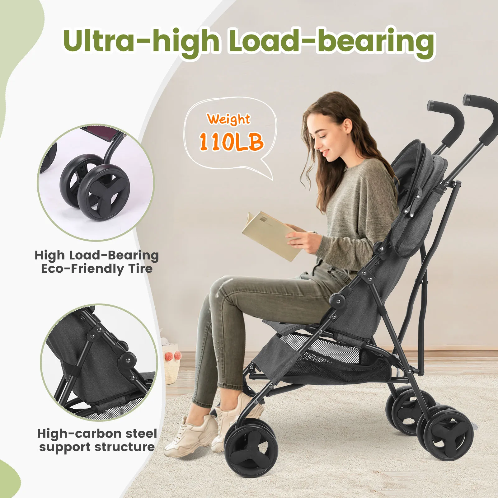 Lightweight folding High-view Baby Stroller Can Sit or Lie Down Portable Travel Babyshock-absorbing Stroller Four-wheel