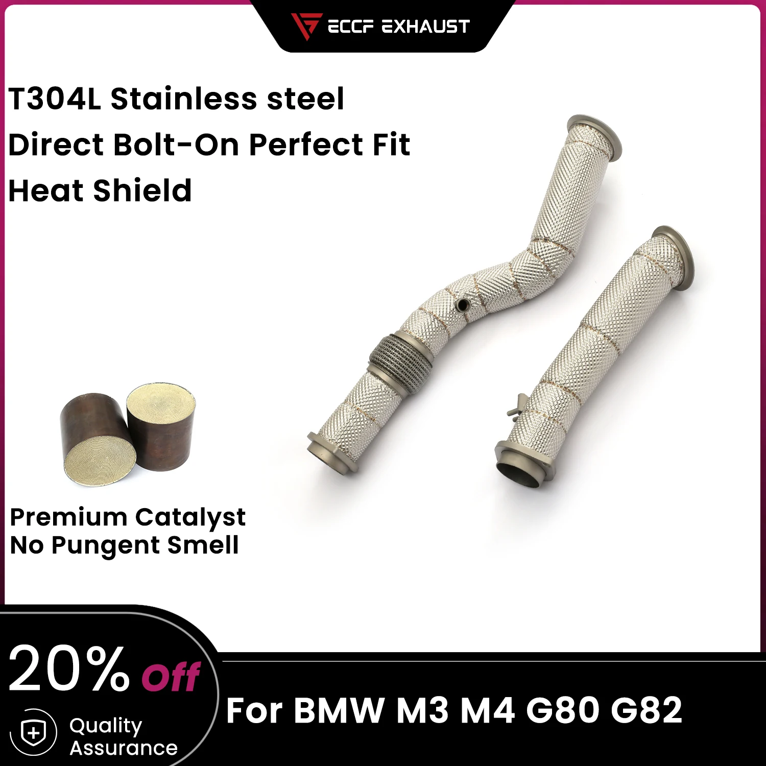 

High Quality High Flow Downpipe with Heat Shield ECCF Stainless Steel for BMW M3 M4 G80 G82 exhaust system