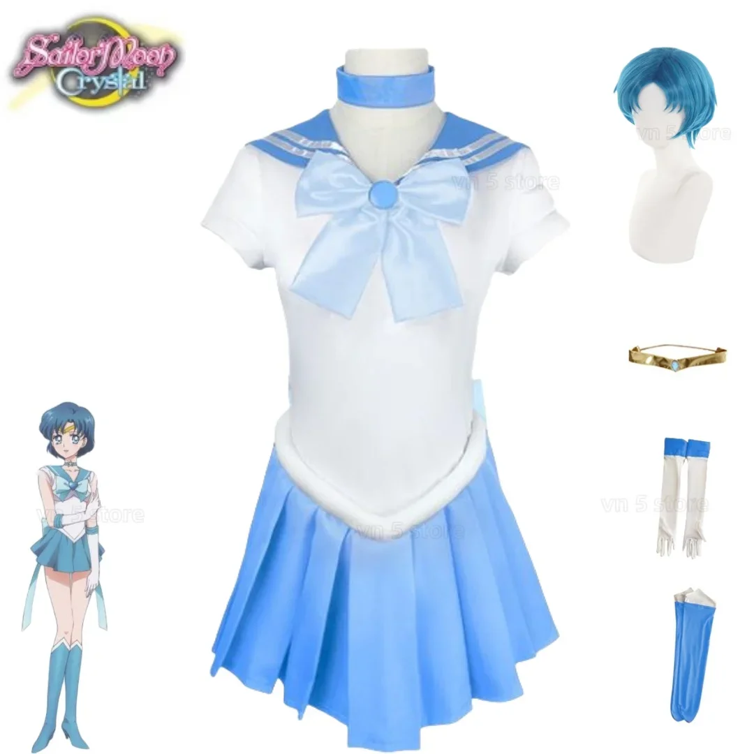 

Anime Mizuno Ami Cosplay Costume Sailor Mercury Wig Cute Wig Uniform Outfit Halloween for Child and Women Cosplay Costume