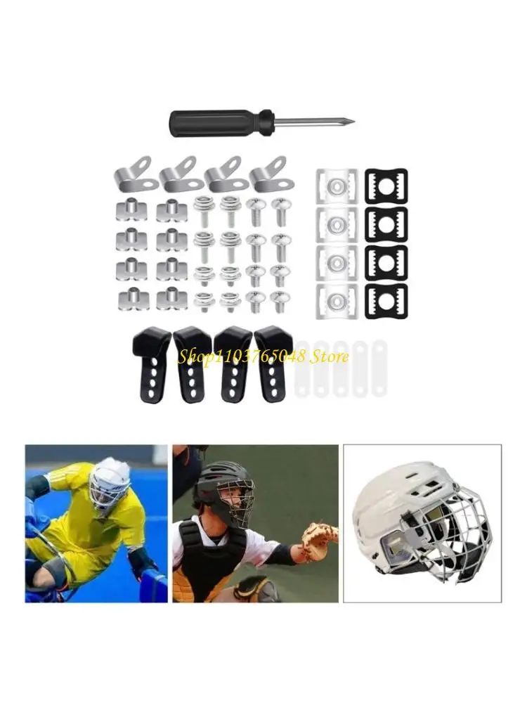 R53E 60pcs Football Helmet Repair kits Football Helmet Hardware Visor Clips Screws Nut Rubber Gaskets Hockey Helmet Part