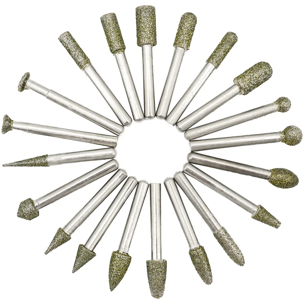 

20PCS 6mm Handle Vacuum Brazed Diamond Grinding Head Grinding Router Bit Diamond Carving Bit Nail Bits for Removing Burrs