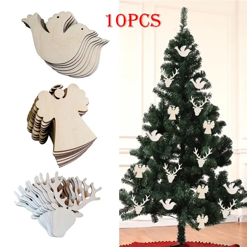 

10Pcs Wooden Christmas Bird Hanging Signs Lightweight Carved Ornaments for Tree Wall Door Decoration Decor