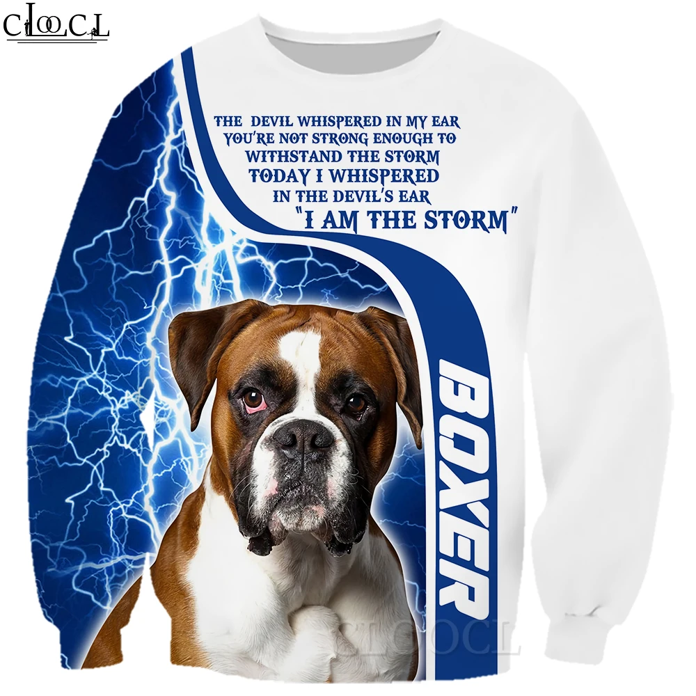 

HX Animal Dog Sweatshirts Funny Cute Boxer Thunder Storm 3D Printed Hoodie Zipper Coats Men Sportwear Boys Girls Streetwear