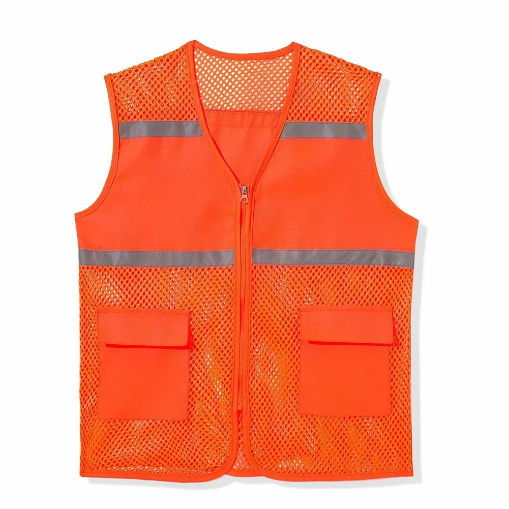 Men Women Workwear Vests Coat All Season Mesh Vest Jacket Loose Reflective Strip Printed Fishing Outdoor Vest Tops Outwear