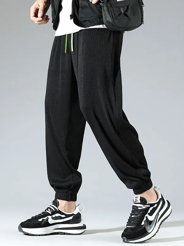 

Мужские летние свободные шаровары из ледяного шелка, эластичные, прохладные, дышащие, повседневные, спортивные, модные брендовые брюки для отдыха с девятью точками