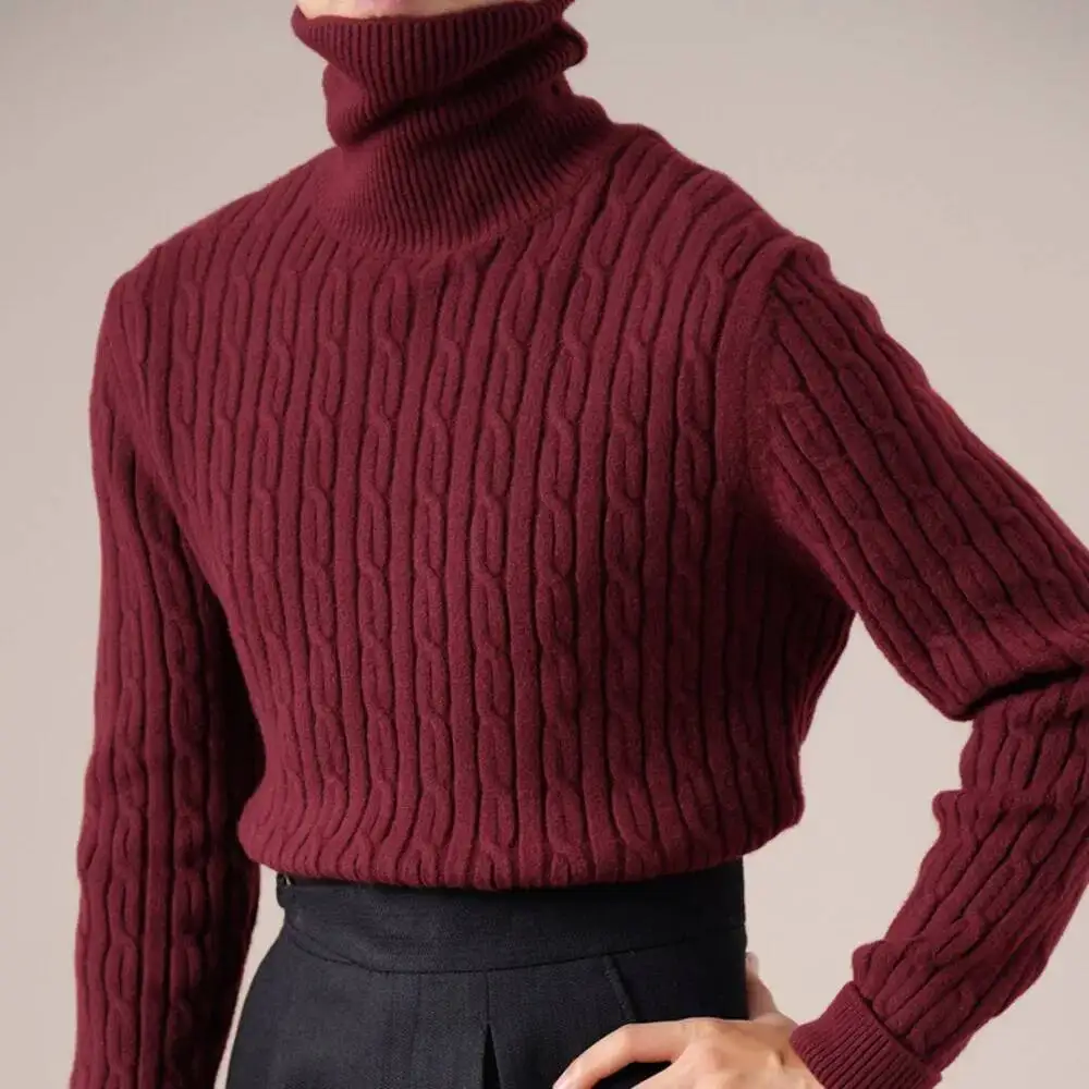 Knitted Sweater Turtleneck Men Long Sleeve Base Layer Top Wool Blend Sweater For Men Maglione Natale Autumn Winter Sweater Brand