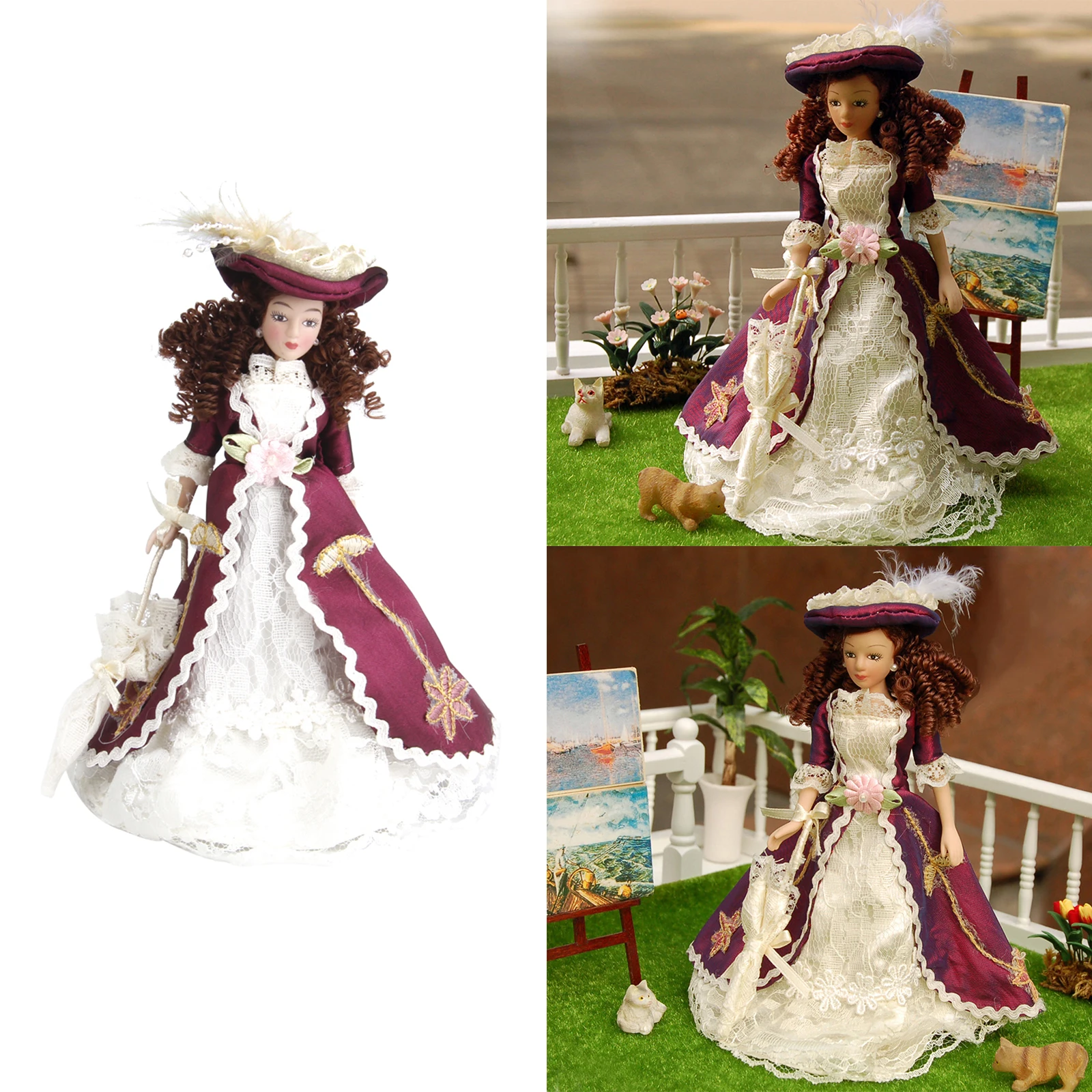 Porseleinen Poppen Klassieke Schoonheid Lady W. Hoed Voor 1:12 Poppenhuis Miniatuur