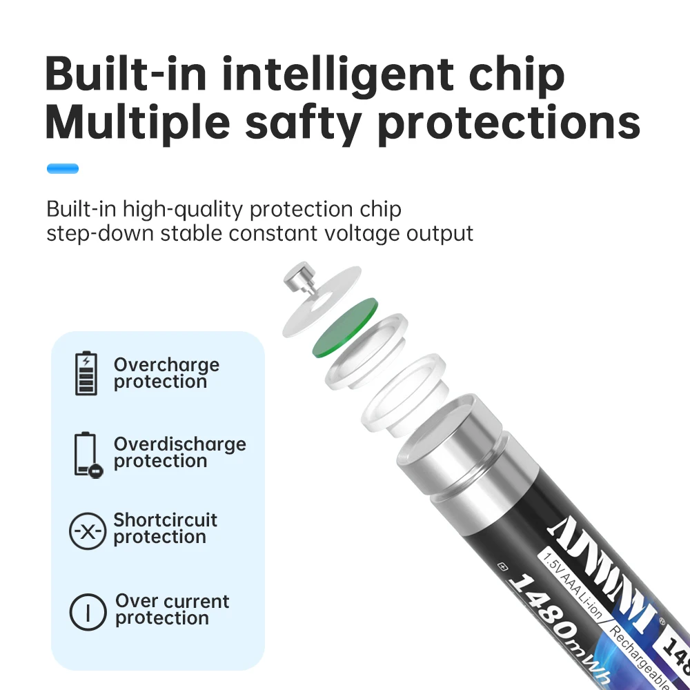 AA بطارية ليثيوم أيون قابلة لإعادة الشحن ، 1480 مواط ساعة ، بطاريات 3A ، من من من من من من من نوع V