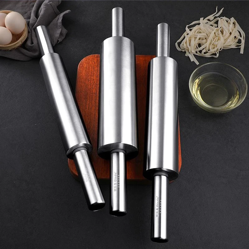 Stainless Steel Rolling Pin for Non-stick Dough Flour Stick Kitchen Cooking Baking Tools Accessories Pizza Roller With Handle