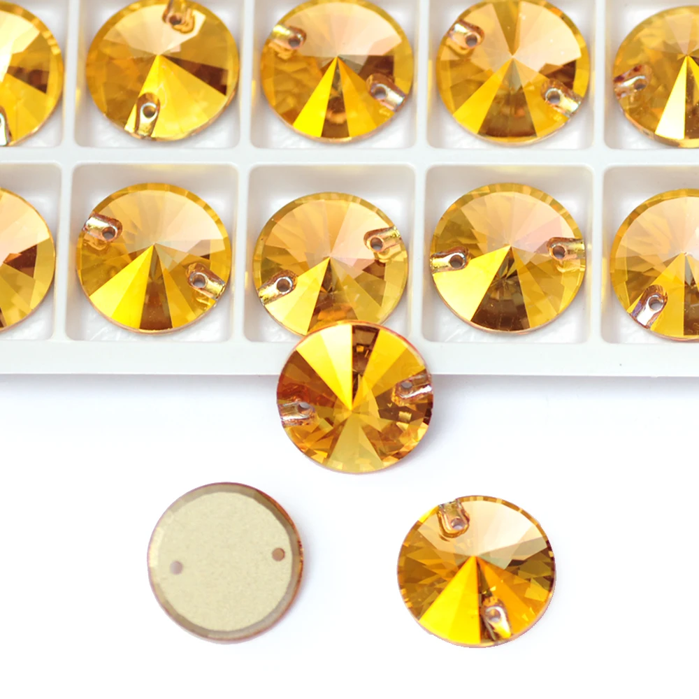

SunShine Gold Flatback K9 Стеклянные стразы Rivoli Пришивные хрустальные бусины для одежды Платье Швейные аксессуары своими руками