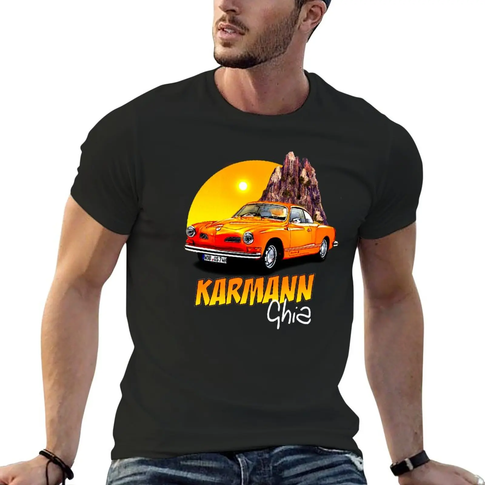 Karmann ghia T-Shirt oversized graphic tee korean fashion rapper graphic tees black t-shirts for men