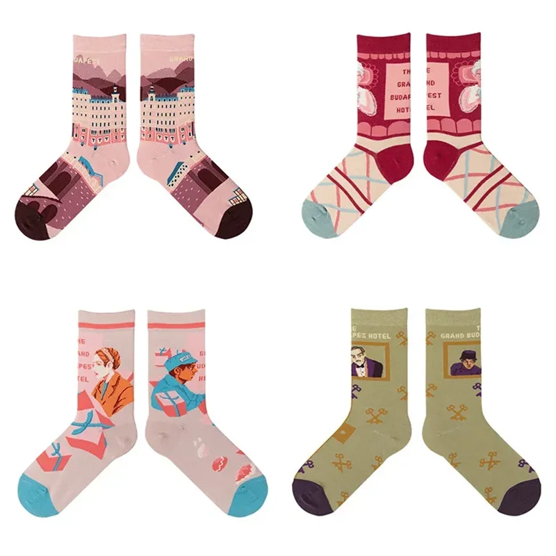 

2025 Grand Budapest Hotel Series Ins Original Trendy Socks In Stock Tube Cotton Socks Jacquard Socks