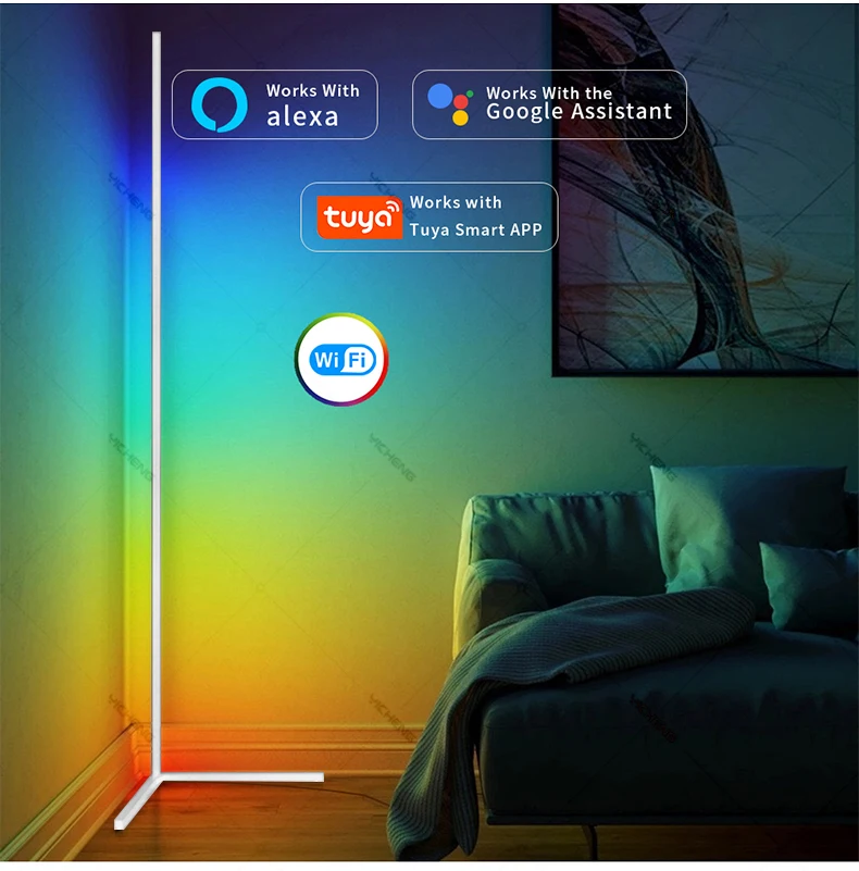 Tuya RGB Floor Lamp 200cm White Smart APP Remote Control Modern Corner Floor Light Atmospheric Festival LED Stand Lighting