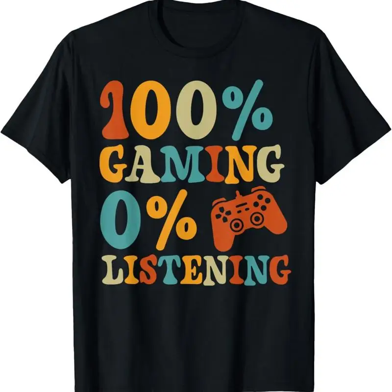 100_ Gaming 0_ Listening Funny Gamer Boys Retro Style T Shirt
