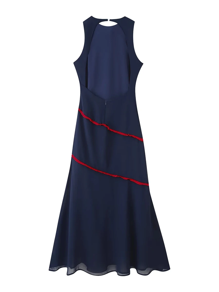 TWOTWINSTYLE – robe de soirée élégante en maille transparente épissée pour femmes, col rond, sans manches, taille haute, couleur amincissante