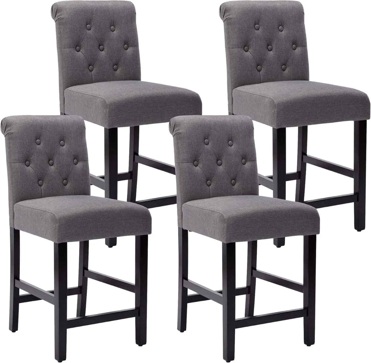 

24inch Counter Height Bar Stool, Set of 4 Counter Height Chairs for Kitchen Island Upholstered Back Bar Chairs Fabric Barstool