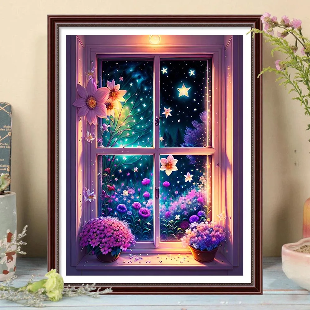 Fantasy Night View From The Window 5D Full Round Diamond Painting Kits Night Landscape DIY Drills Mosaic Embroidery Cross-stitch