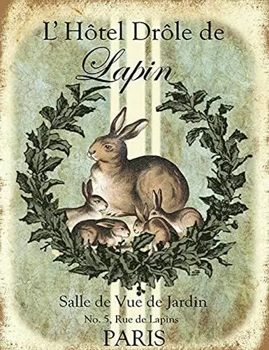 Y1,French Bunnies Vintage Metal Tin Sign, Art Poster Living Room Roomsitting Home Wall Decor Funny Plaque Cafe bar G