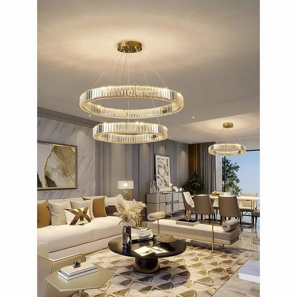 

Modern Ring Led Crystal Ceiling Chandeliers Lighting Living Room Home Decor Luxury Pendant Lights Lustre Hanging Lamps Fixtures