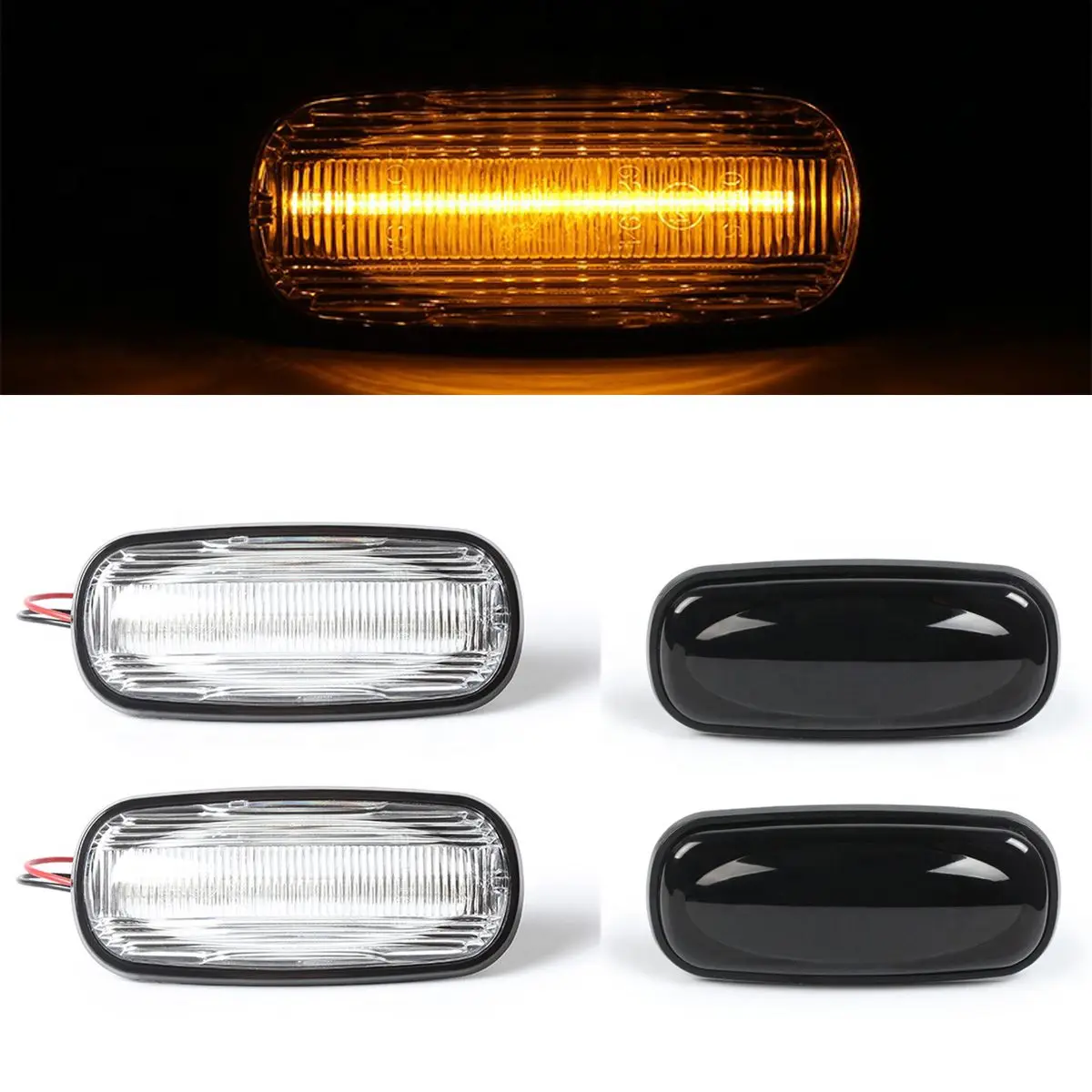 Pair LED Side Marker Lights Turn Signal Light Side Repeater Lamp Blinker for Land Rover Freelander 1 02-05 Discovery 2 1999-2004