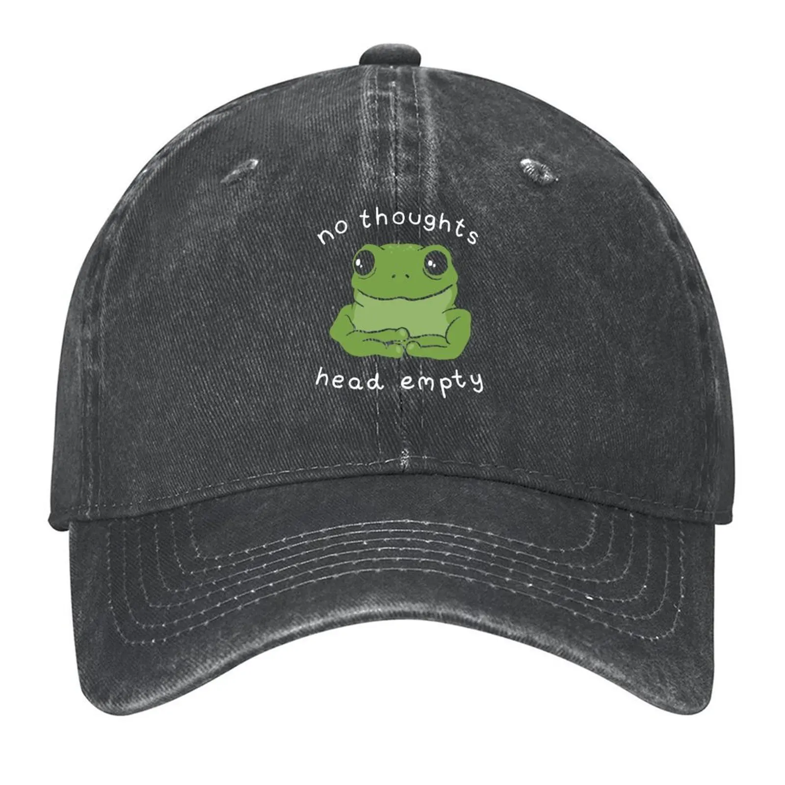 

No Thoughts Head Empty Cute Quote Frog Meme Aesthetic - Mental Health Kawaii Toad - Sad Big Eyed Froge - Green Kawa Baseball Cap