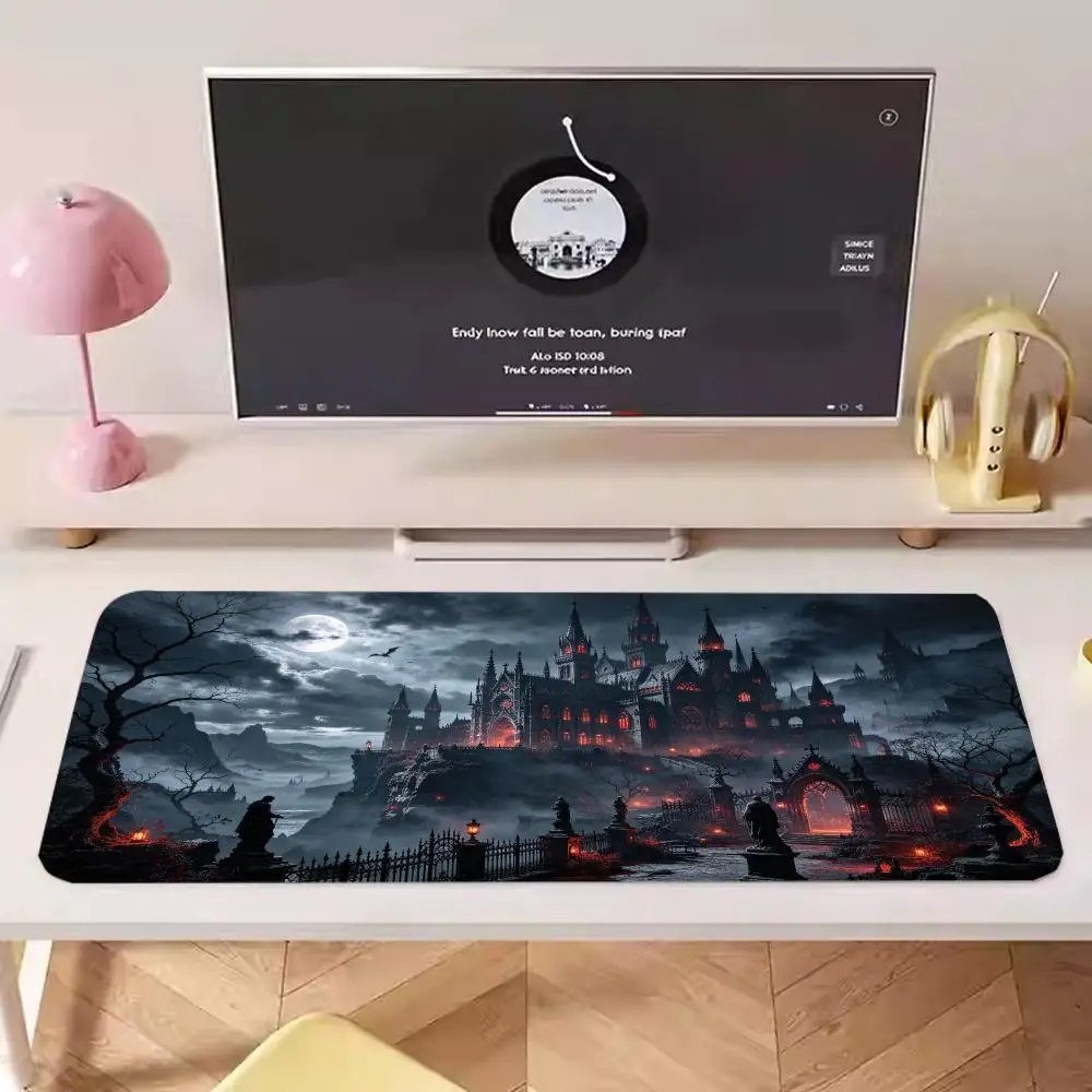 Dark Gothic Castle Desk Mat Non Slip Rubber Base Thick Rubber Smooth Cloth For Esports Home